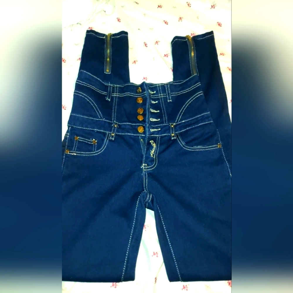 Dark Blue Women's High Rise Buttonfly Pin-Up Jeans